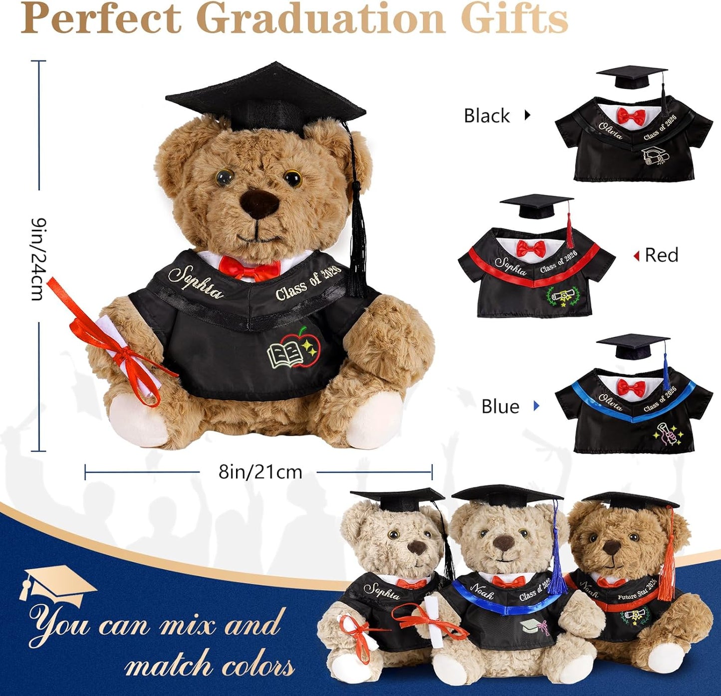 Personalized Class of 2026 Graduation Teddy Bear - Custom Hand-Embroidered Keepsake Gift