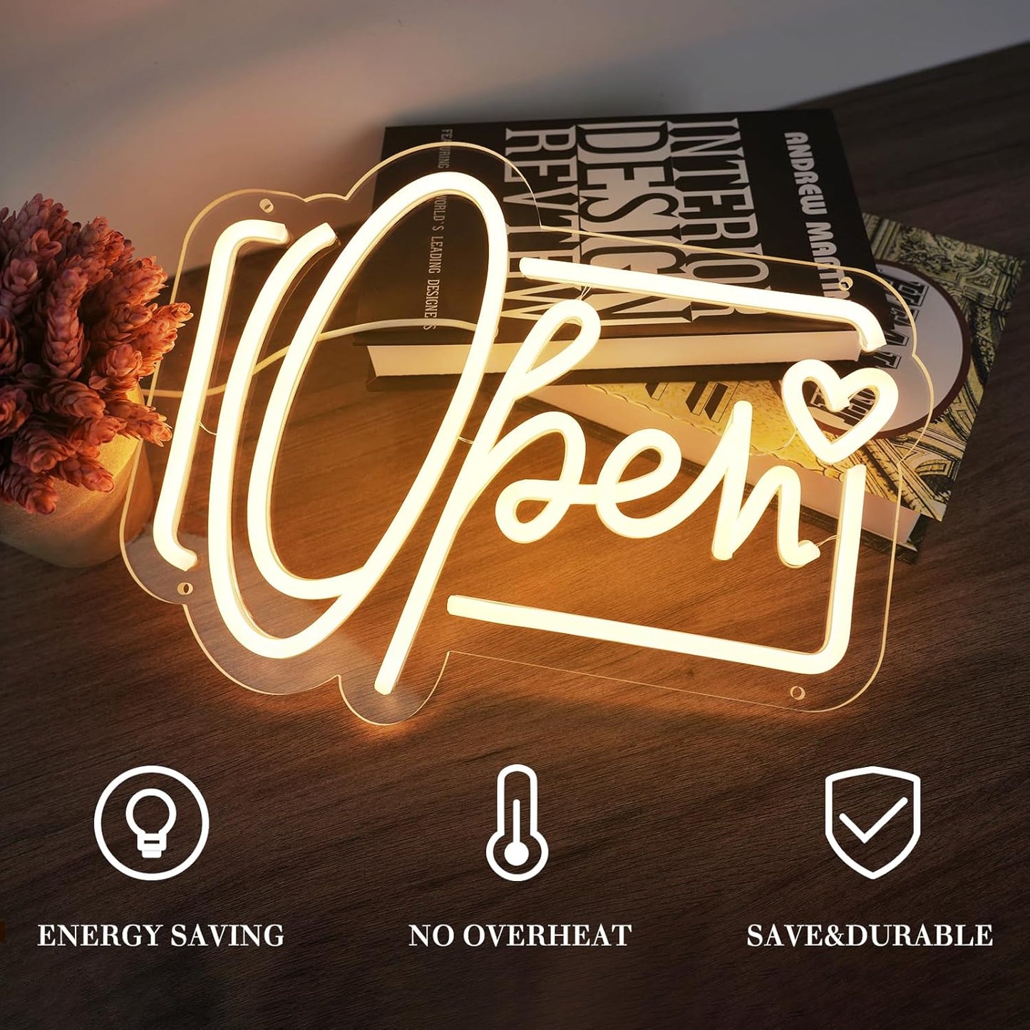 Dimmable "Open" LED Neon Sign: High-Visibility Decor for Small Businesses & Shops