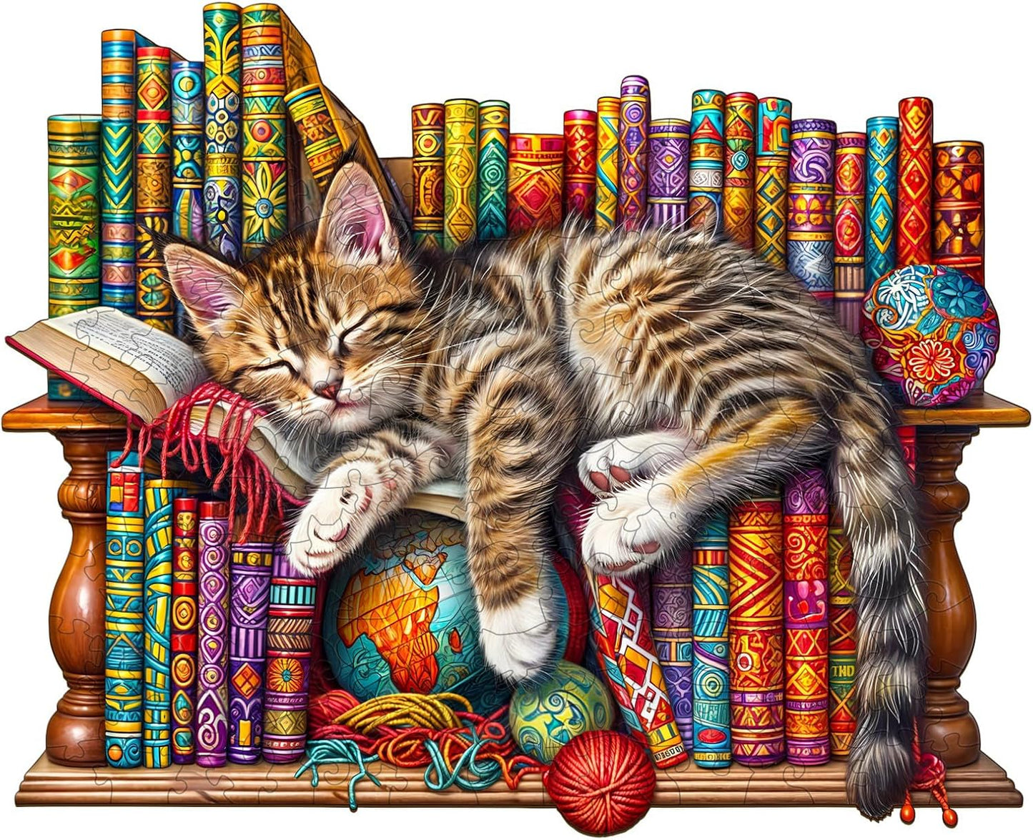 Dreamy Cat Wooden Puzzle – Unique Animal-Shaped Pieces