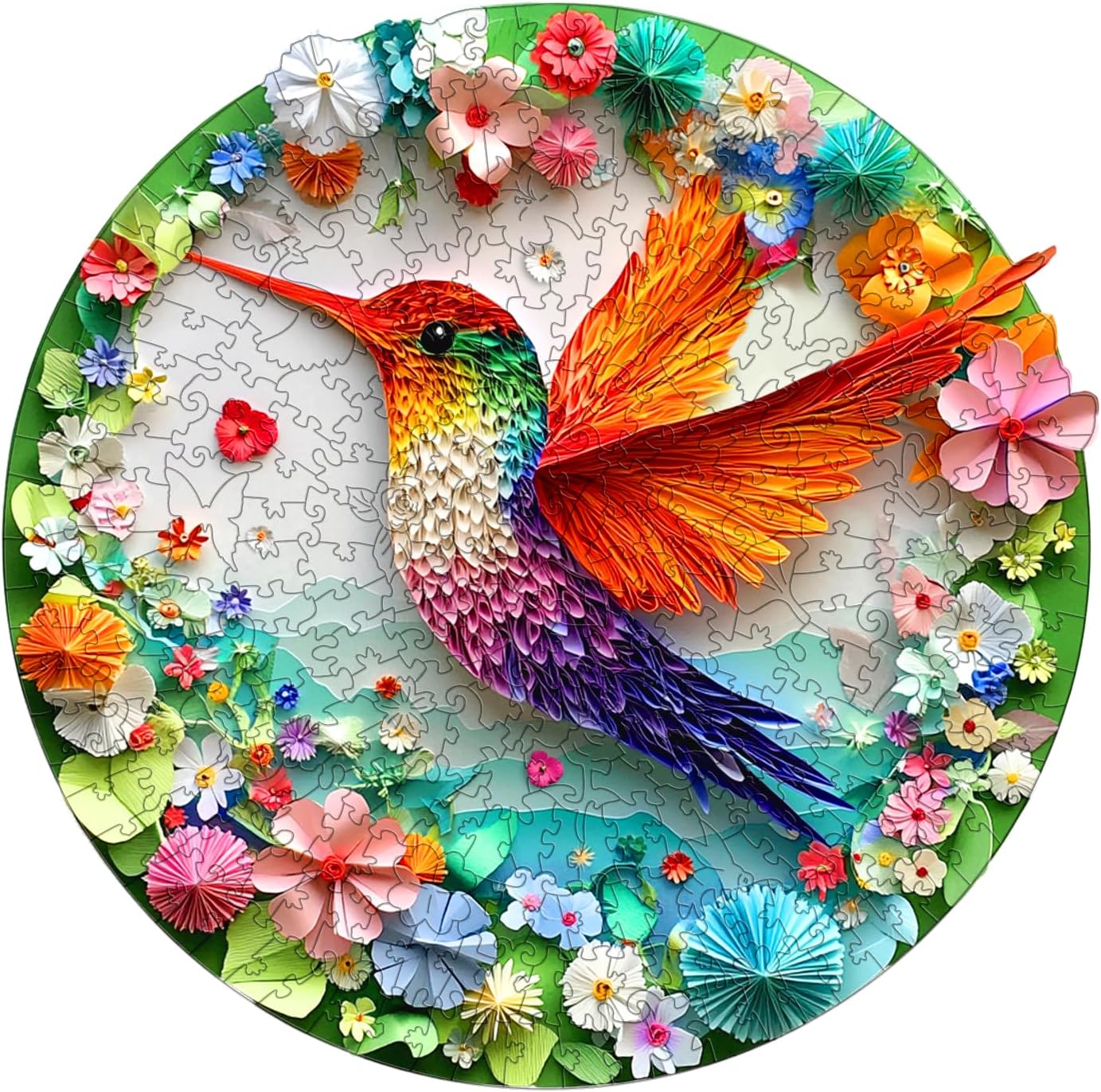 Vivid Hummingbird 3D-Effect Wooden Puzzle