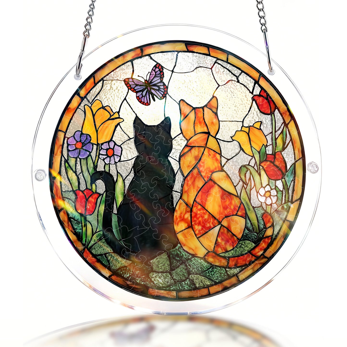 Acrylic Jigsaw Puzzle Suncatcher – Sunlit Cat Companions