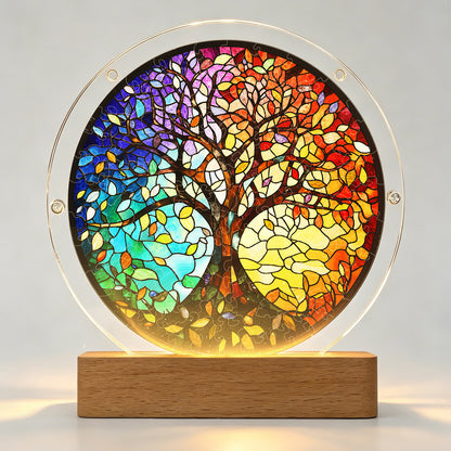 Acrylic Jigsaw Puzzle Suncatcher - Four Seasons Tree of Life(LED Wood Base Edition)