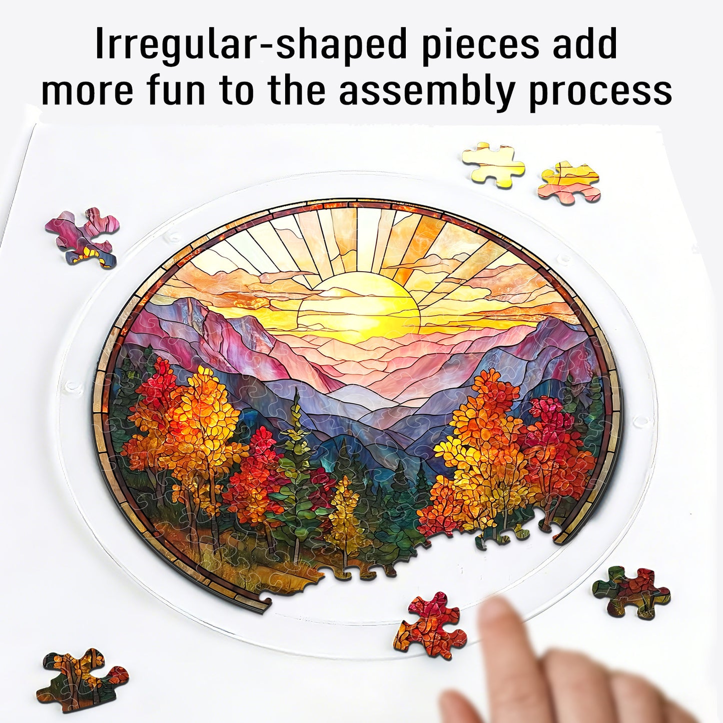 Acrylic Jigsaw Puzzle Suncatcher - Golden Autumn Mountain Sunrise