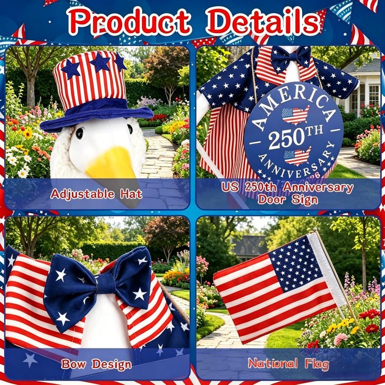 USA 250th Anniversary Commemorative Outfit | Patriotic Porch Goose Ensemble