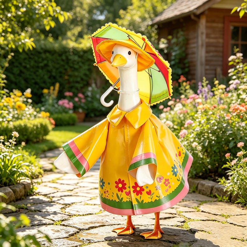 Waterproof Raincoat Outfit for 23" Porch Goose – Decorative Lawn Goose Costume & Garden Statue Apparel
